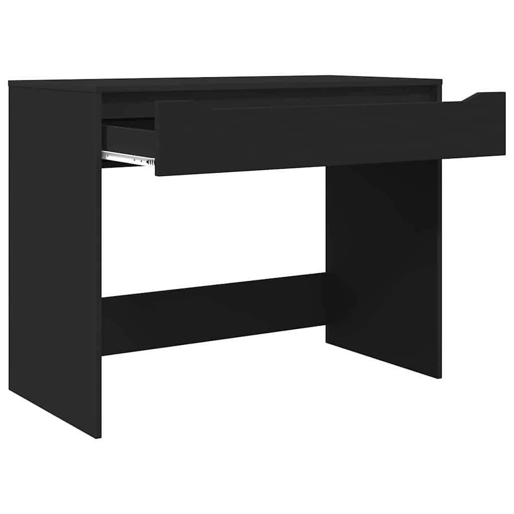 Biurko czarne z materiału drewnopochodnego 100 x 50 x 78 cm z szufladą, nie zajmuje dużo miejsca i ergonomiczne, do biura, biura domowego, gabinetu, komputera, laptopa, miejsca pracy