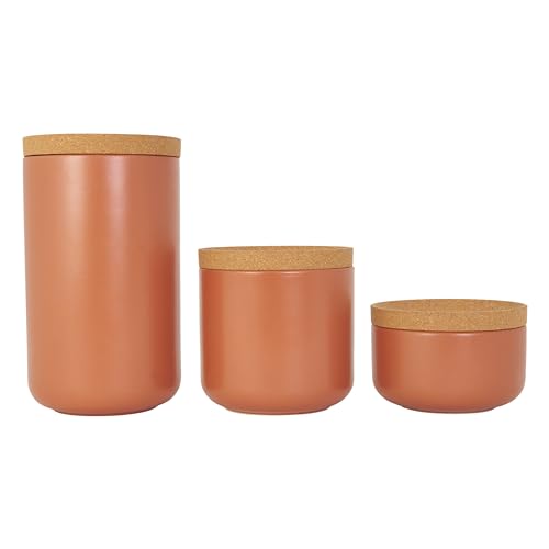 Image of Kamenstein Ceramic and Cork Lid Stackable Canisters, Natural Cork and Terra Cotta Ceramic, Set of 3, 1 /2 qt, 1 qt, 2 qt