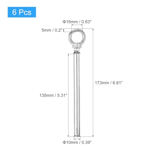 Image of uxcell Ring Lifting Expansion Eyebolt, 6pcs M6x150mm 304 Stainless Steel Expansion Screw with Eye Ring for Concrete Brick Wall