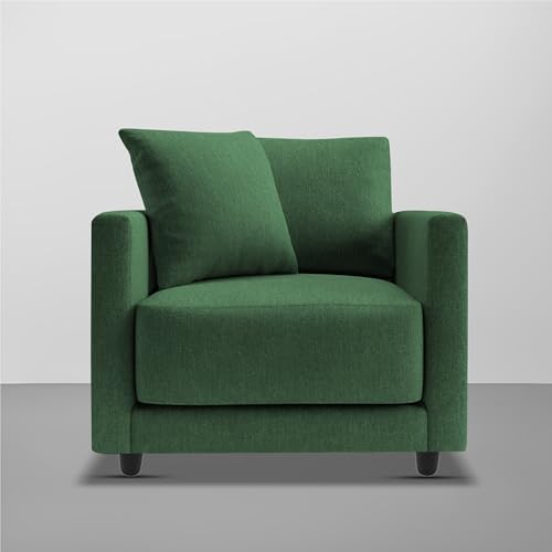 Image of Casaliving Dominic 1 Seater Sofa Set for Living Room (Green Fabric) Premium Fabric Sofa