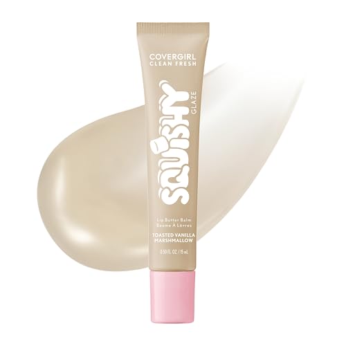 COVERGIRL Clean Fresh Squishy Glaze Lip Butter Balm Flavored Non-Sticky with Vitamin E & Shea Butter 140 Toasted Vanilla (Sheer Beige)