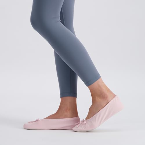 Image of Isotoner Women's Stretch Ballerina Slippers Soft House Shoes with 4 Way Stretch Fit, Bow Detail & Leather Sole