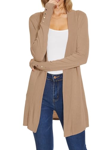 Spicy Sandia Womens Tan Cardigan Sweaters Long Sleeve Dressy Casual Trendy Lightweight Open Front Knit Cardigans Camel XL