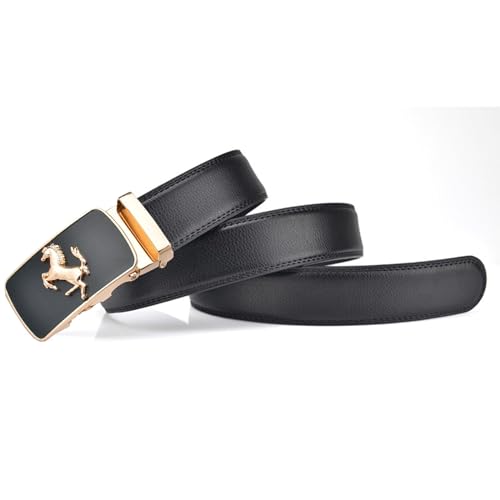 Belt Men, Business Ratchet Western Belts for Men with Animal Horse Pattern Alloy Decorative Square Buckle,Black a,110CM/43.3''2
