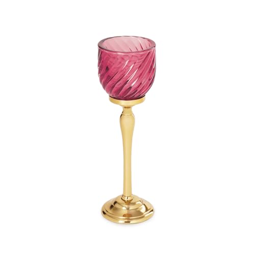 Image of Pure Home Pink Swirl Textured Hurricane - Small | Size: 9 x 9 x 21 cm | Premium Hurricanes for Everyday Styling | Table Top & Shelf Decor Showpiece | Ideal for Diwali & Festive Gifting | Home | Pack of 1
