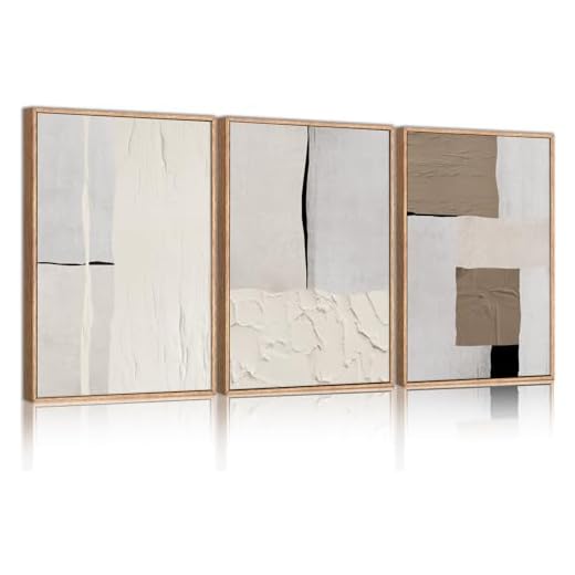 LHIUEM Large Abstract Neutral Framed Canvas Wall Art Set,Mid Century Beige Textured Wall Decor,Brown Gray Block Art Painting for Living Room,Bedroom,Dining Room,Office -24"x36"x3