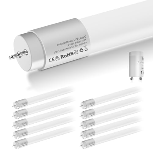 ALUSSO LED Röhre 120cm 6000K Kaltweiß, T8 1800LM 18W(ersetzt 36W) LED Leuchtstoffröhre, G13 Tube Inklusive Starter, 210° Abstrahlwinkel Röhrenlampe, 10-er Pack