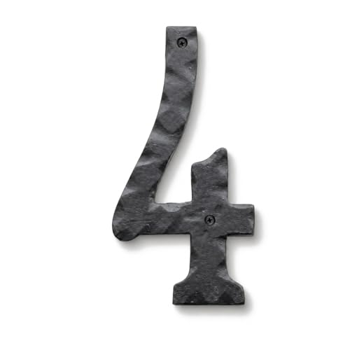 Image of NACH House Numbers for Outside, 8 inch Black Address Numbers for House - Number 4 - Rustic Numbers for Outside with Mounting Hardware
