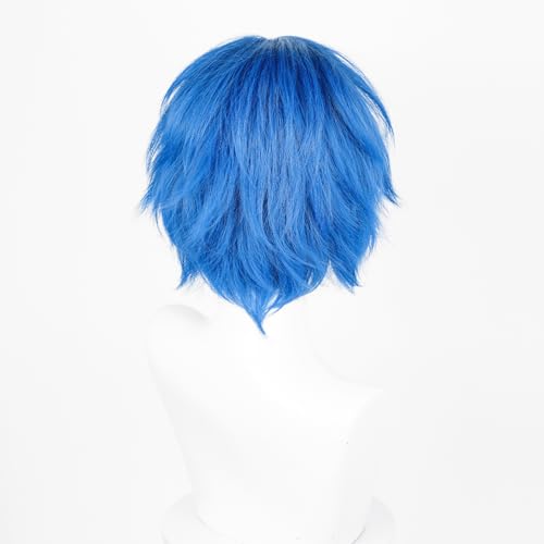 Image of Max Beauty Mens Short Blue Cosplay Wigs With Bangs Male Unisex Fluffy Heat Resistant Wig Hair for Party and Halloween for Gift + Free Cap