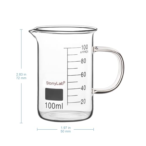 Image of stonylab Glass Beaker with Handle, Borosilicate Glass Graduated Low Form Griffin Beaker with Handle and Pouring Spout, 100 ml