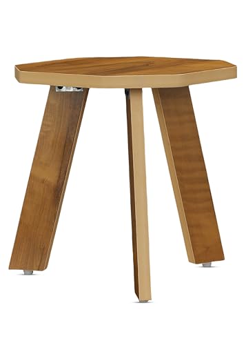 Image of SBF Furniture Wood Mini Hexagonal Side Table, 30 cm, Matte Finish, Modern Minimalist Design, 3 Angled Legs (Oach Yellow)