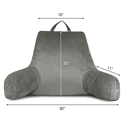 Lovtex Reading Pillow With Removable Cover, Back Pillow For Sitting Up In Bed With Arms And Pockets, Bed Rest Pillow Adult, 20 X 15 Inches(Dark Grey) #TOP1