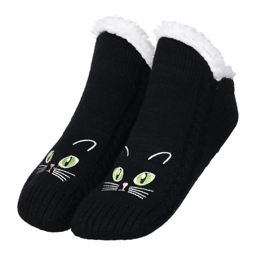 Image of ZYZX Cute Cat Slipper Socks for Women with Grips,Fuzzy Socks Indoor