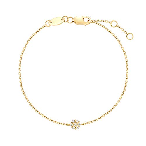 Carleen 18K Solid Yellow Real Gold Minimalist Dainty Round Floral Pave Diamond Bracelet Delicate Fine Jewelry for Women