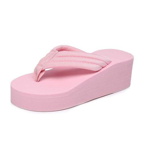 BOTRENT Women's Foam Platform Thong Slides Sandals Round Open Toe Lightweight Non Slip Wedge Heel Flip Flops Fashion Party Slip On Sandals (Pink,7)