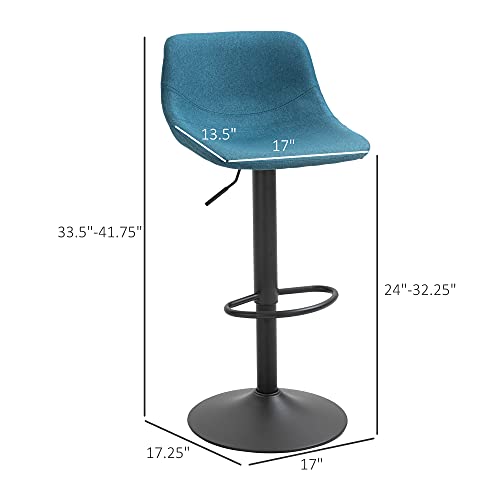 Homcom Adjustable Bar Stools, Swivel Bar Height Chairs Barstools Padded With Back For Kitchen, Counter, And Home Bar, Set Of 2, Blue #TOP2