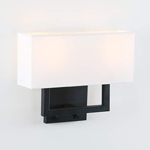 Permo Wall Sconce Light Fixture Black Finish With White Textile Shades And On/Off Switch Button Living Room Bedside Nightstand Light #TOP4