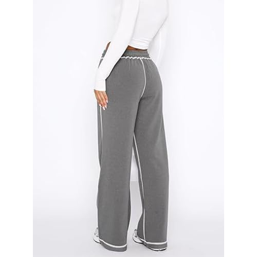 High Waisted Relaxed Fit Women's Trousers Pockets Included Wide Leg Straight Style Elastic Adjustment3