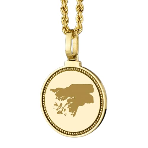Pendentif carte de Guinée argent 925 plaqué or médaillon rond gravé unisexe LKBEADS