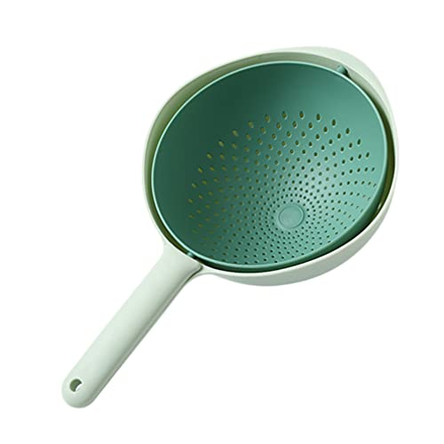 Stainer Steel Strainer Vegetable Washing Basket with Handle Fruit Washing Colander Double Layer Veggie Food Washing Bowl Basket with Filter Green Strainer