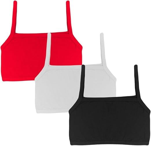 OK INTERPRISES Solid Beginner Bras for Girls/Kids Half Slip & Camisole Pack of 3 (Black-White-RED)
