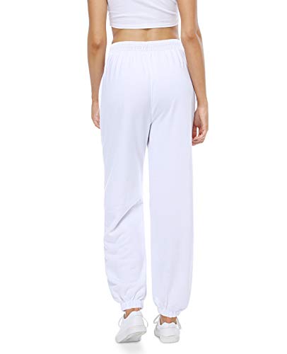 Cyinu Womens High Waisted Sweatpants Jogger Baggy Comfy Soft Casual Pants With Pockets For Yoga (White, M) #TOP3