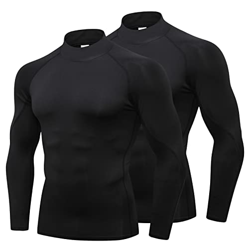 T-shirt manches longues compression homme col roulé anti-transpiration pour entraînement intensif