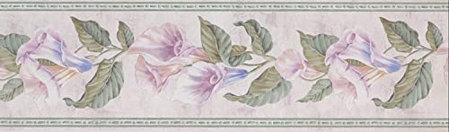 Concord Wallcoverings Classic Lilacs Wallpaper Border Featuring Flowers On A White Background, Colors Purple Green Blue, Size 7 Inches By 15 Feet 5508560 #TOP1