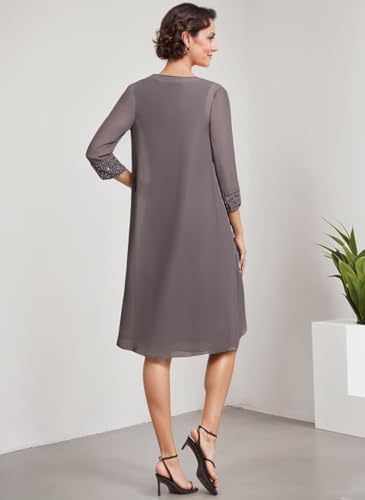 Short Mother of The Bride Dresses for Women 2 Pieces Formal Dress with Jacket Beaded Evening Party Gown2