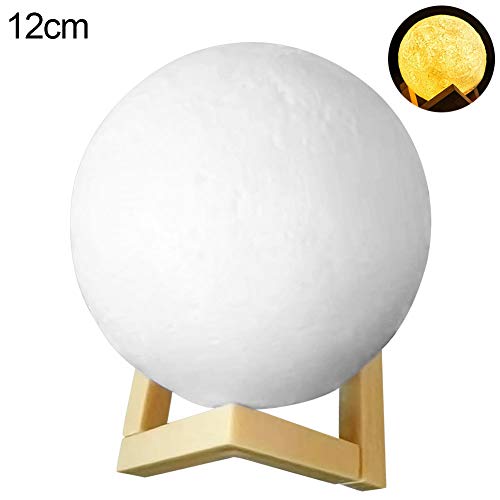 Brave669 Decoration Night Light Simulation 3D Printing Moon Switch LED Night Light Bedside Table Lamp Decor Gift - Yellow 12cm