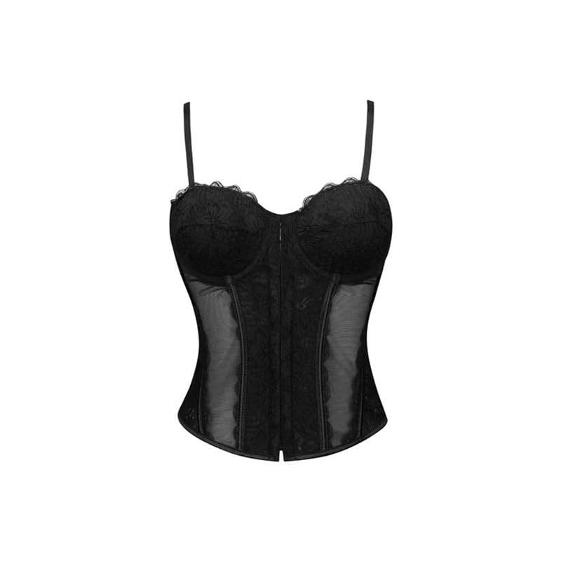 Corsé sexy de tirantes finos for mujer, con encaje floral, sujetador tipo bustier, camisola, lencería moldeadora, corsé reductor, top sin mangas(Black,L)