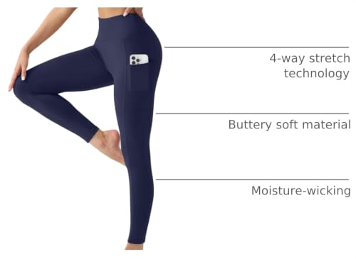 Image of YUDSUD High Waisted Leggings for Women with Pockets - Tummy Control Capris Yoga Pants for Workout Running Athletic Cycling