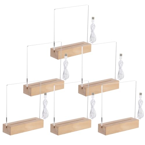 6-Pack Led Wooden Acrylic Light Base and Blanks 7LED Lights Display Stand Transparent Acrylic Night Lights with USB Cables for Crystal Art Night Light Glass DIY