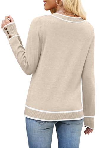 Image of WIHOLL Lightweight Sweaters for Women Long Sleeve V Neck Knit Outfits with Decorative Buttons