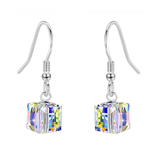 Austrian Crystal Cube Drop Dangle Earrings for Women Fashion 14K Gold Plated Hypoallergenic Jewelry