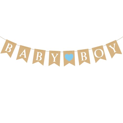 Baby Boy Banner for Party Decorations Its a Boy Sign Rustic Garland with Blue Heart Pre-Strung Paper Baby Shower Banner for Table Wall or Mantel Display