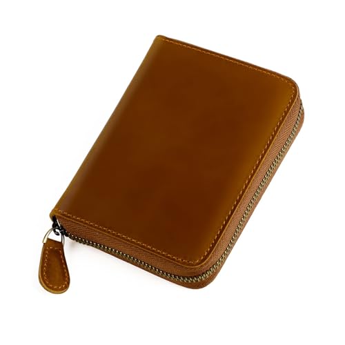 Unisex Small Genuine Leather Wallet Zip Around Minimalist Card Case Zippered Purse (Yellow)