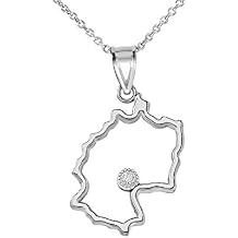 Claddagh Gold 925 Sterling Silver Cubic Zirconia Outline Map Of Country Of GERMANY Pendant Necklace