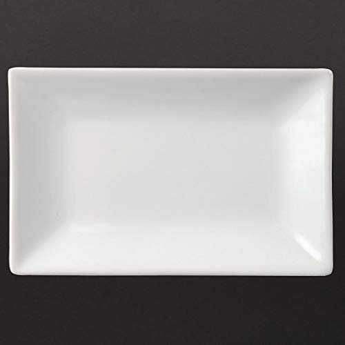 Olympia Whiteware Serving Rectangular Platters 200 x 130mm (6 Pack) - Porcelain Dining Dishes Set, Oven, Microwave, Dishwasher Safe CC893