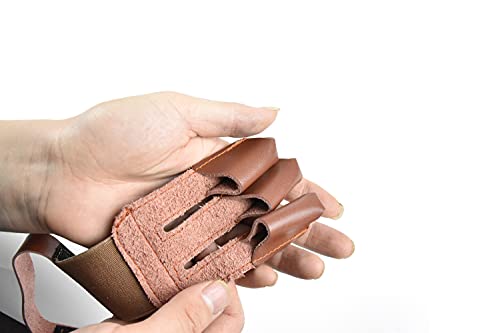 Windfulogo Leather Archery Hand Glove Finger Tab Hand Guard Protector Long Bow for Right Hand 3 Fingers Brown - Thumbnail 7