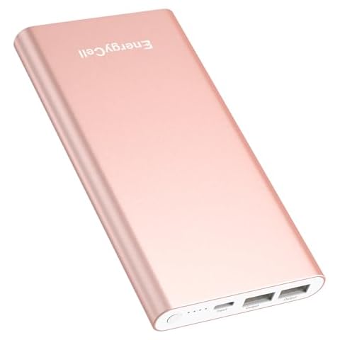 EnergyCell Pilot 4GS Portable Charger 12000mAh Fast Charging Power Bank Dual 3A High-Speed Output Battery Pack Compatible with iPhone 16 15 14 13 12 11 and More（Charging Cable Included (Rose Gold) Cover