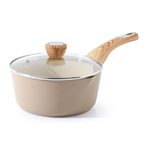 SENSARTE Nonstick Sauce Pan with Lid, 2.5QT Sauce Pot, Stay-cool Handle, Multipurpose Handy Little Saucepan, Induction Capable, PFOA Free, Taupe