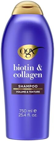 OGXThick & Full + Biotin & Collagen Volumizing Shampoo, Nutrient-Infused Hair Shampoo with Vitamin B7 Biotin Gives Hair Volume & Body for 72+ Hours, Sulfate-Free Surfactants, 25.4 fl. oz