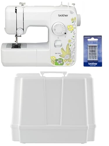 Brother SM1704 17-Stitch Free Arm Sewing Machine, Hard Plastic Storage and Carry Case and 5-Piece Sewing Machine Needles