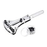 sourcing map Watch Cover Wrench Opener, 55mm Adjustable Case Remover Tool, Chrome Steel for Watch Repair with 18 Bits, Silver Tone