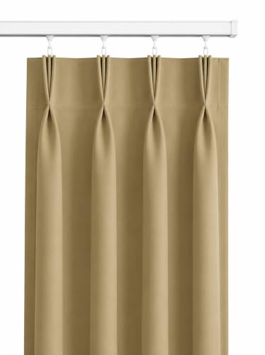 Image of KALIYO Gold Blackout Pinch Pleat Curtains for Living Room & Bedroom | Room Darkening Curtains | Pinch Pleat Header| Noise Reducing | 8 Ft | Pack of 2