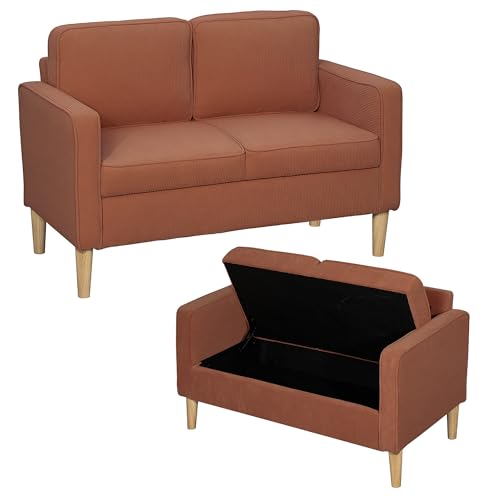 HOMCOM Sofa 2 Sitzer klein Couch mit Armlehne, Stauraum, modern Polstersofa mit Cordoptik, Holzbeine, Kissen, Loungesofa für Wohnzimmer, Schlafzimmer, 117 x 63 x 79 cm, Orange HOMCOM Sofa 2 Sitzer klein Couch mit Armlehne, Stauraum, modern Polstersofa mit Cordoptik, Holzbeine, Kissen, Loungesofa für Wohnzimmer, Schlafzimmer, 117 x 63 x 79 cm, Orange