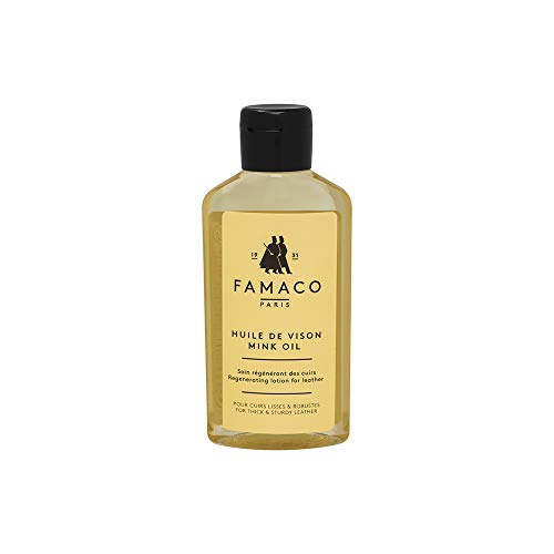 Famaco Mink Oil - Liquid Solution - Natural Leather Conditioner & Nourisher for Shoes Boots Outdoor Sport Equipmet Garements - 4.23 Fl Oz - Made in France