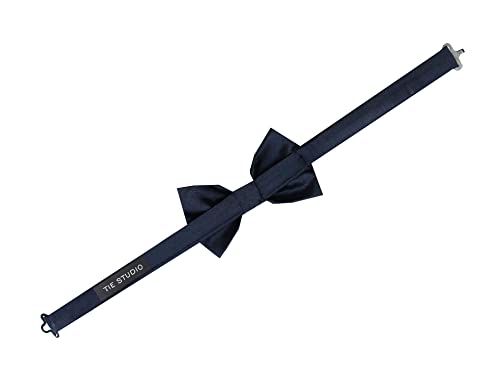 Image of Tie Studio Mens Formal Solid Bow tie | Satin | Microfiber | Standard Size | Premium fabric | Superior Clip Hold | Packaging - Box | Colour - Black Bow Tie (Set of 1)