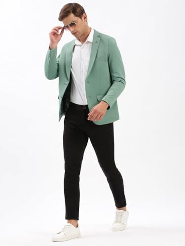 Image of SHOWOFFFF Men Solid Single Breasted Casual Blazer | Notched Lapel Full Sleeves Cotton Blazer for Mens | Slim Fit Regular Length Blazer for Men's